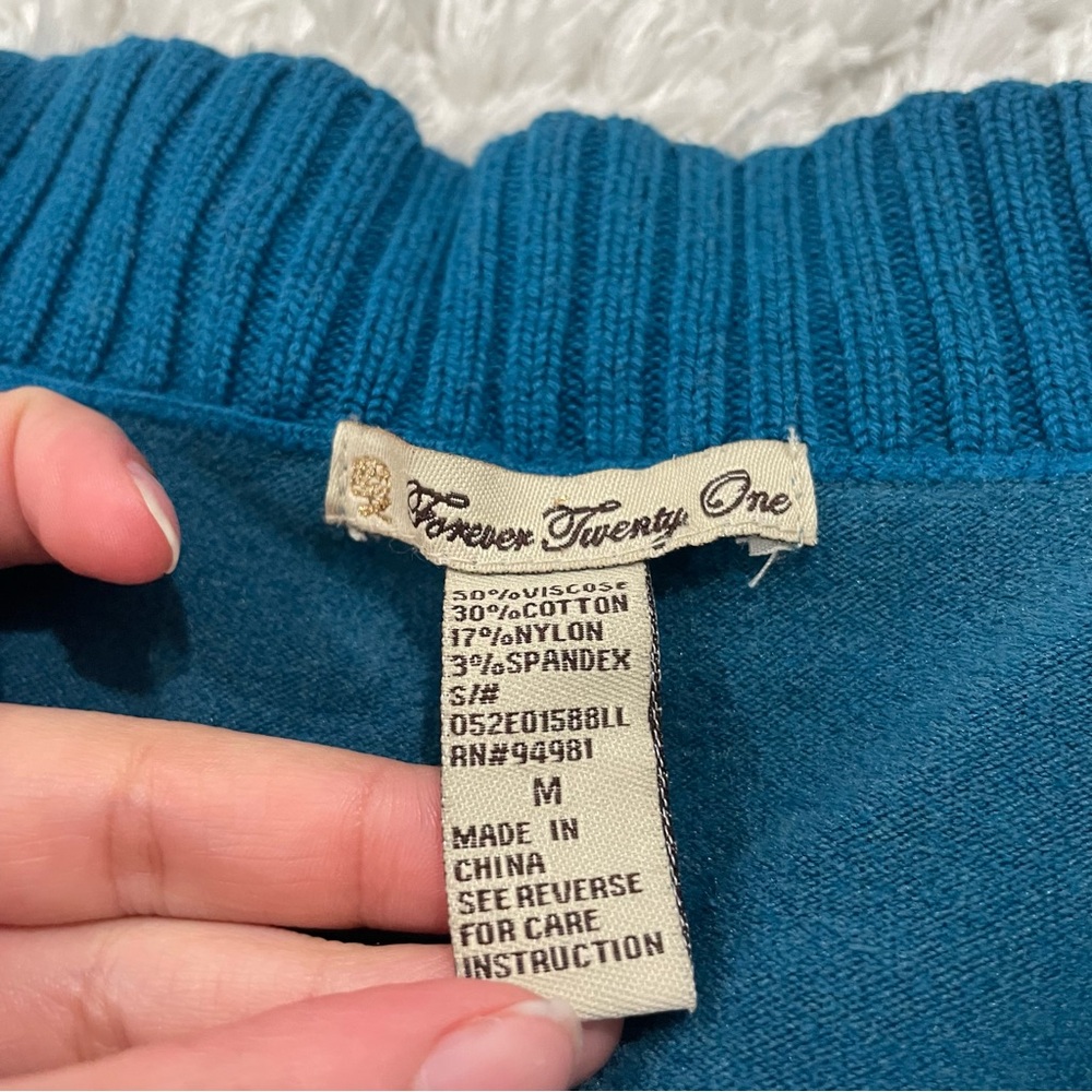 Forever 21 Teal V-Neck Sweater View 2